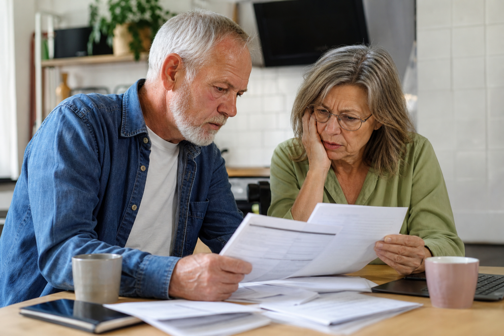 Couple senior examinant des documents administratifs